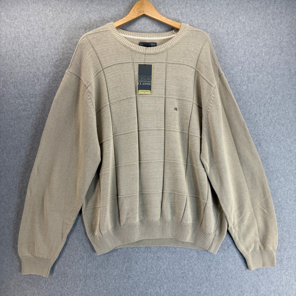 Saddlebred‎ Khaki Tan Knit Sweater Crew Neck Casual Classic Mens Size XXL NWT